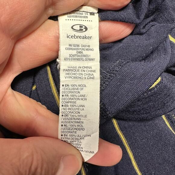 Icebreaker Men's Merino 200 Long Sleeve Shirt Base Layer Blue Yellow Stripe XL - Picture 4 of 8